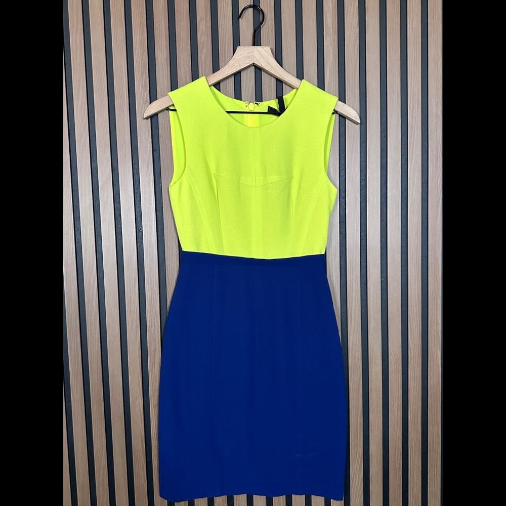 New BCBG Maxazria Dress 0 / XS Green Blue Sheath Colorblock Blaire Lemon Grass
